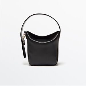 Massimo Dutti Black Napa Leather Mini Shoulder Bucket Bag